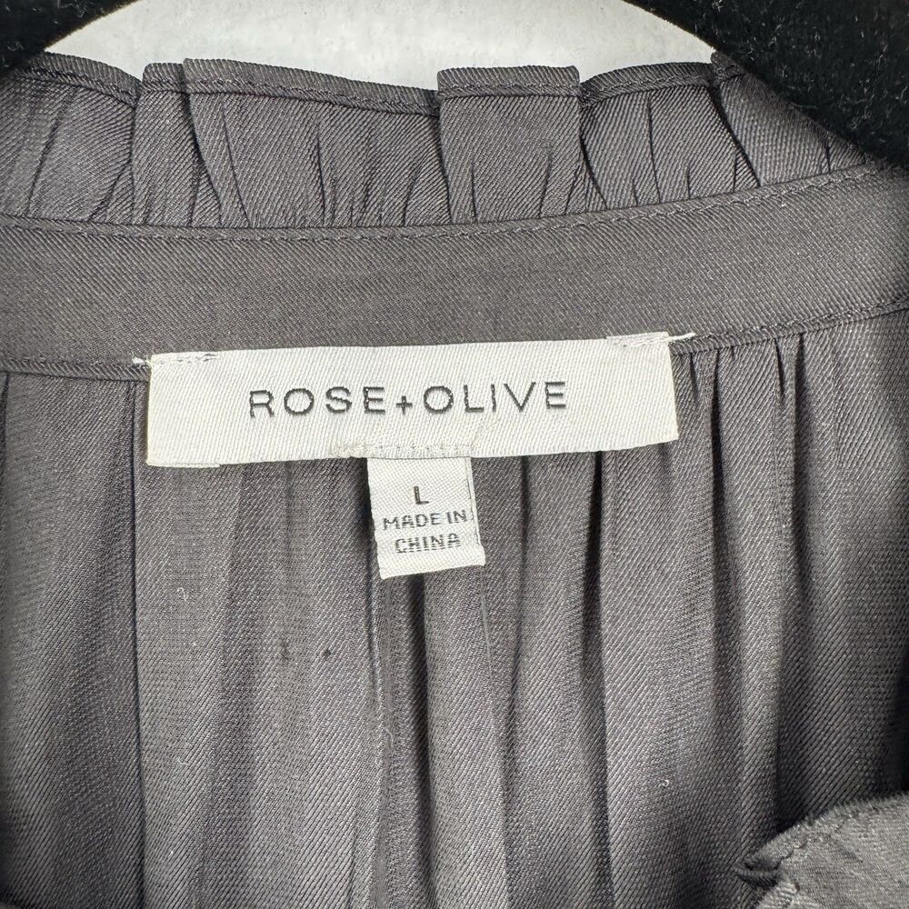 Rose + Olive Blouse Women L Charcoal Gray Ruffle Button Front Boho Romantic Top - Picture 3 of 7